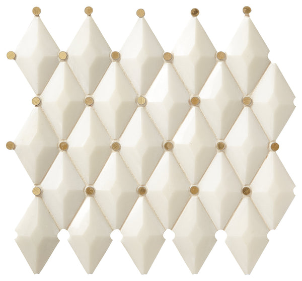Marazzi Castellina Stone Mosaics White And Brass, Straight Edge, Harlequin, Polished | SKU CT58HARLMS1P