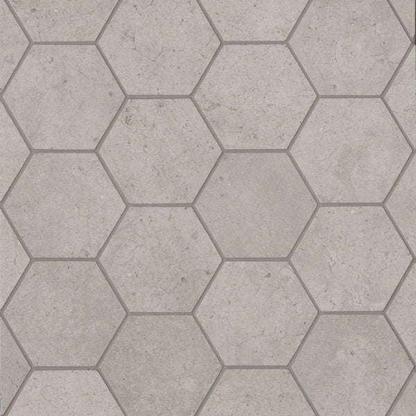 Bedrosians Materika 3" Hexagon Matte Porcelain Mosaic in Greige | Item Code NORMATGRE3HEXMO
