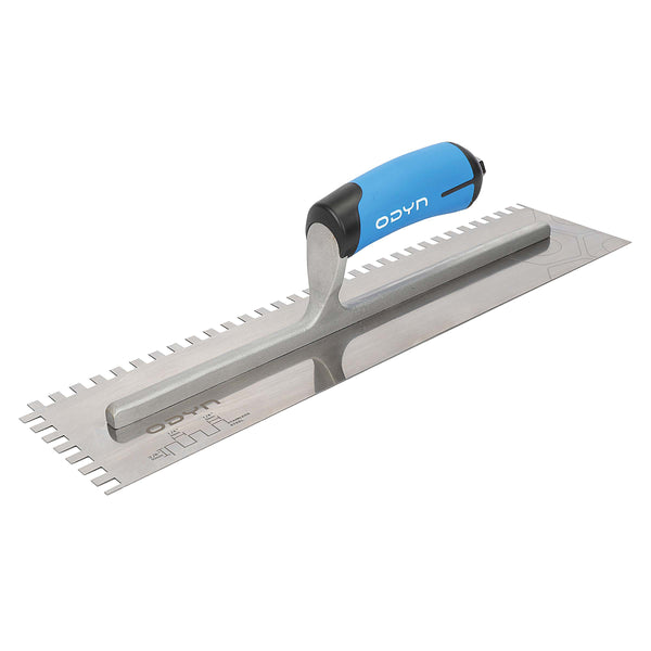 Bedrosians Odyn 16 in. x 1/4 in. x 3/8 in. Square-Notch Stainless Steel Trowel | Item Code ODYTROSSSQXL1438SH