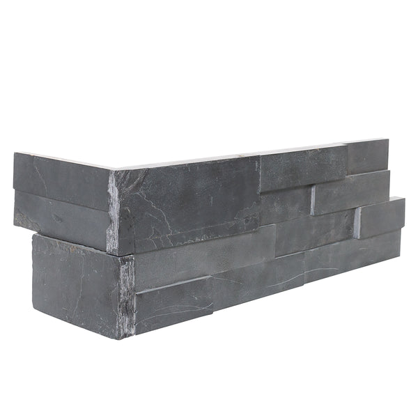 Bedrosians Andhra Black 6" x 24" Natural Cleft Slate Ledger Corner | Item Code SLTANDBLKLEDCNR