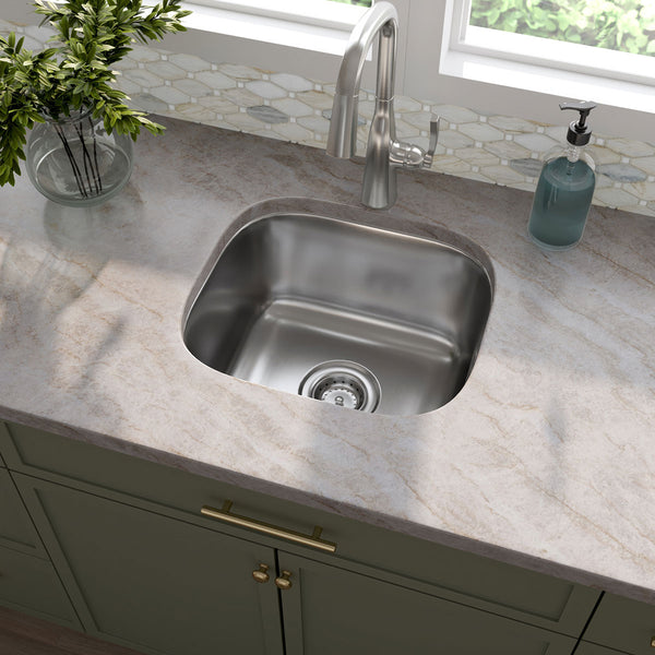 MSI 18-Gauge Stainless Steel Undermount Single Bowl Sink, installed in a room setting