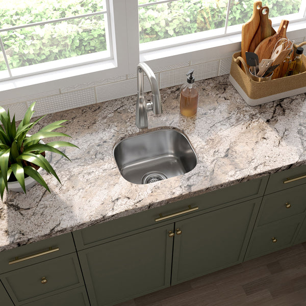 MSI 18-Gauge Stainless Steel Undermount Single Bowl Sink, installed in a room setting