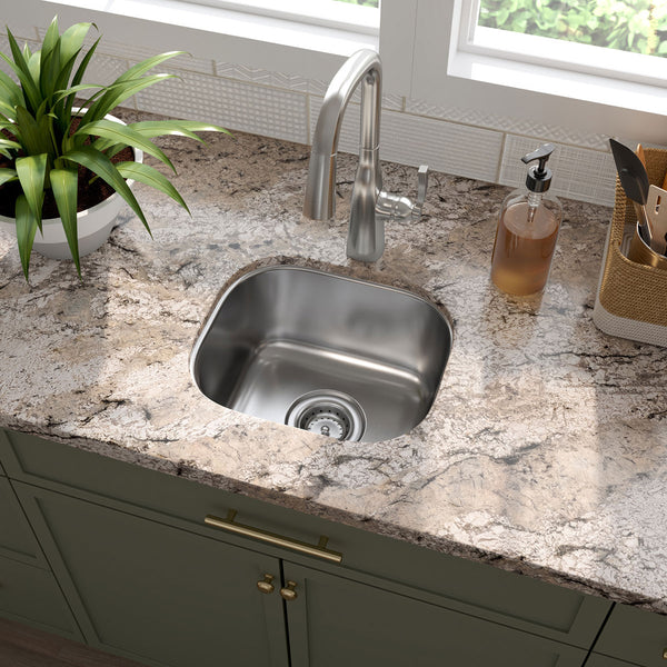MSI 18-Gauge Stainless Steel Undermount Single Bowl Sink, installed in a room setting