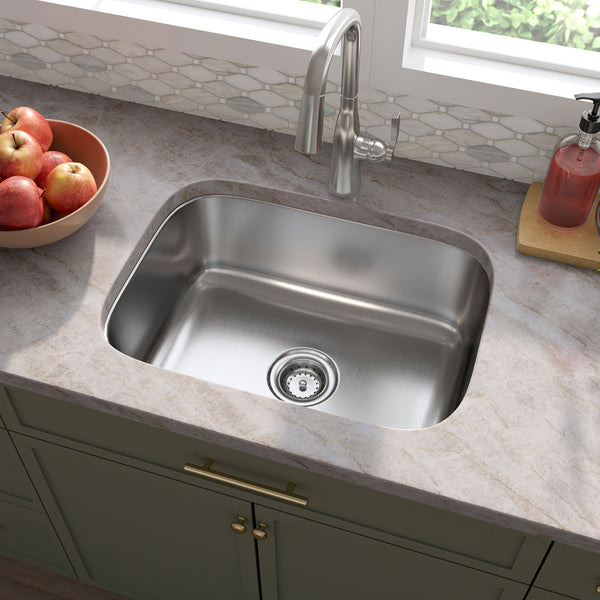 MSI 18-Gauge Stainless Steel Undermount Single Bowl Sink, installed in a room setting