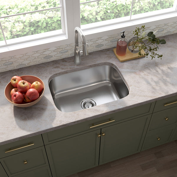 MSI 18-Gauge Stainless Steel Undermount Single Bowl Sink, installed in a room setting