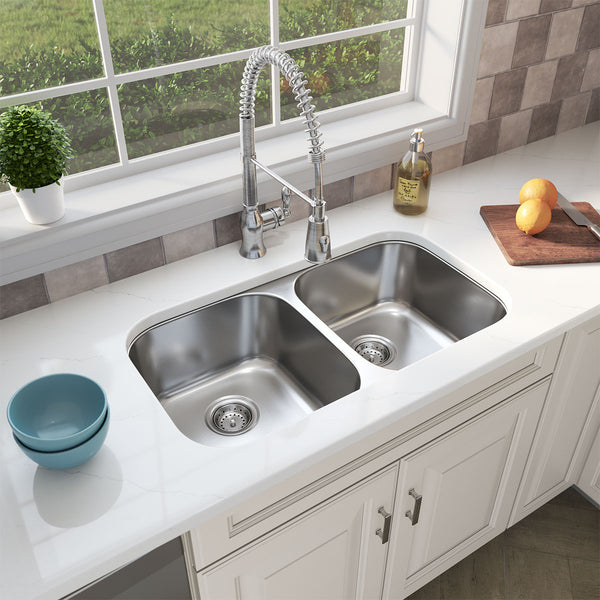 MSI 18-Gauge Stainless Steel Undermount Double Bowl Sink 50/50, installed in a room setting