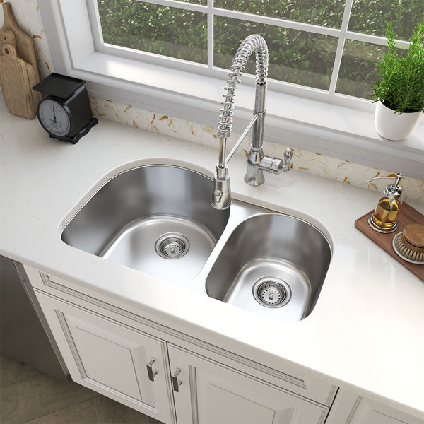MSI 18-Gauge Stainless Steel Undermount Double Bowl Sink 60/40, installed in a room setting