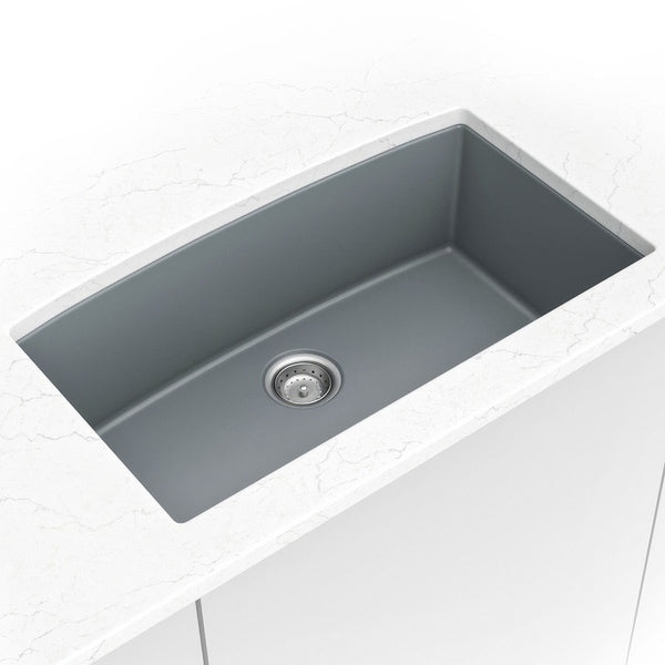 MSI Quartz Composite Undermount Single Bowl Sink in Gray, installed in a room setting