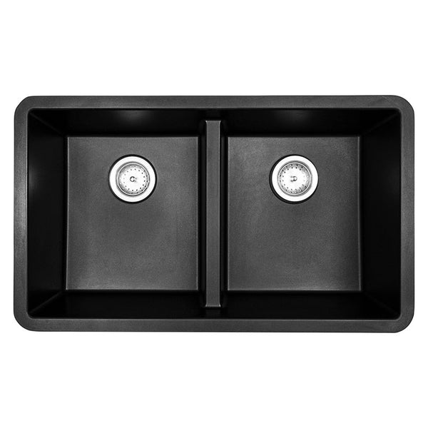 MSI Quartz Composite Undermount Double Bowl Sink 50/50 in Black, top view