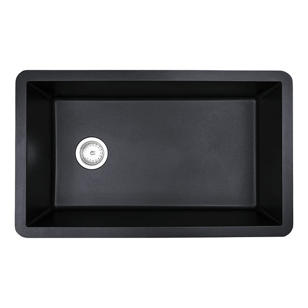 MSI Quartz Composite Undermount Single Bowl Sink in Black, top view