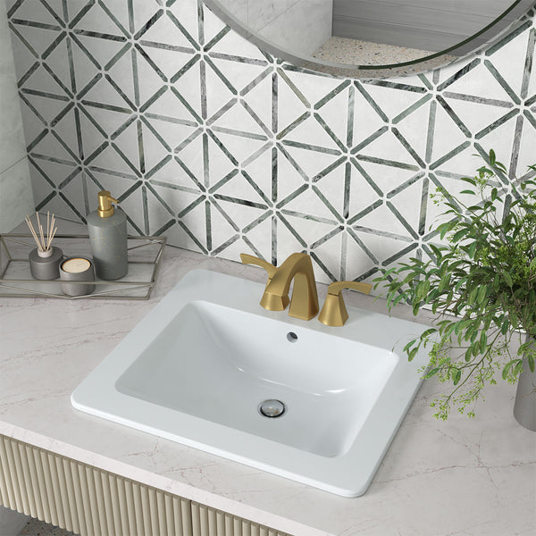 MSI Porcelain Overmount Rectangle Vanity Sink in White, installed in a room setting
