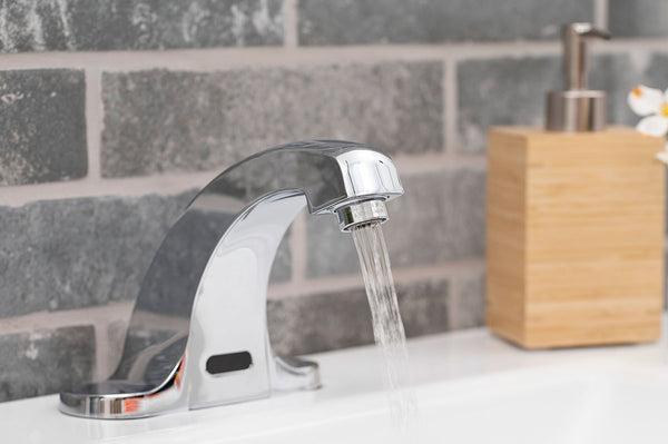Touchless Infrared Sensor Bathroom Faucet in Chrome installed (image: MSI)