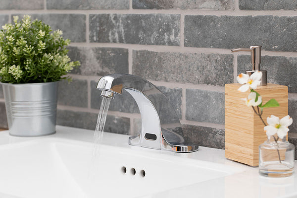 Touchless Infrared Sensor Bathroom Faucet in Chrome installed (image: MSI)