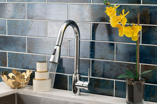 Touchless Infrared Sensor Kitchen Faucet in Chrome installed (image: MSI)
