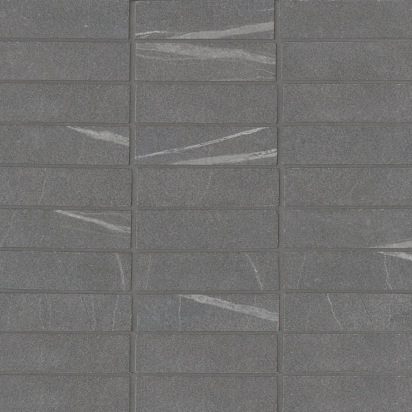 Bedrosians Nomade 1"x4" Matte Porcelain Straight Set Mosaic Tile in Noir | Item Code 100000191