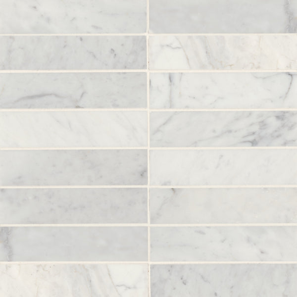Bedrosians Monet 2" x 8" Honed Marble Decorative Tile in White Carrara | Item Code 100001379