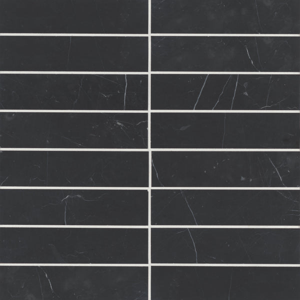 Bedrosians Monet 2" x 8" Honed Marble Decorative Tile in Nero Marquina | Item Code 100001381