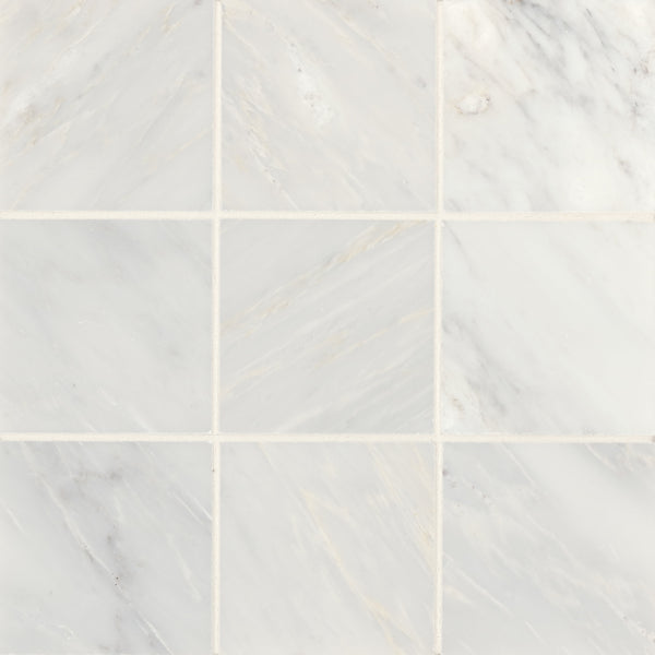 Bedrosians Monet 4" x 4" Honed Marble Decorative Tile in Oriental White | Item Code 100001386