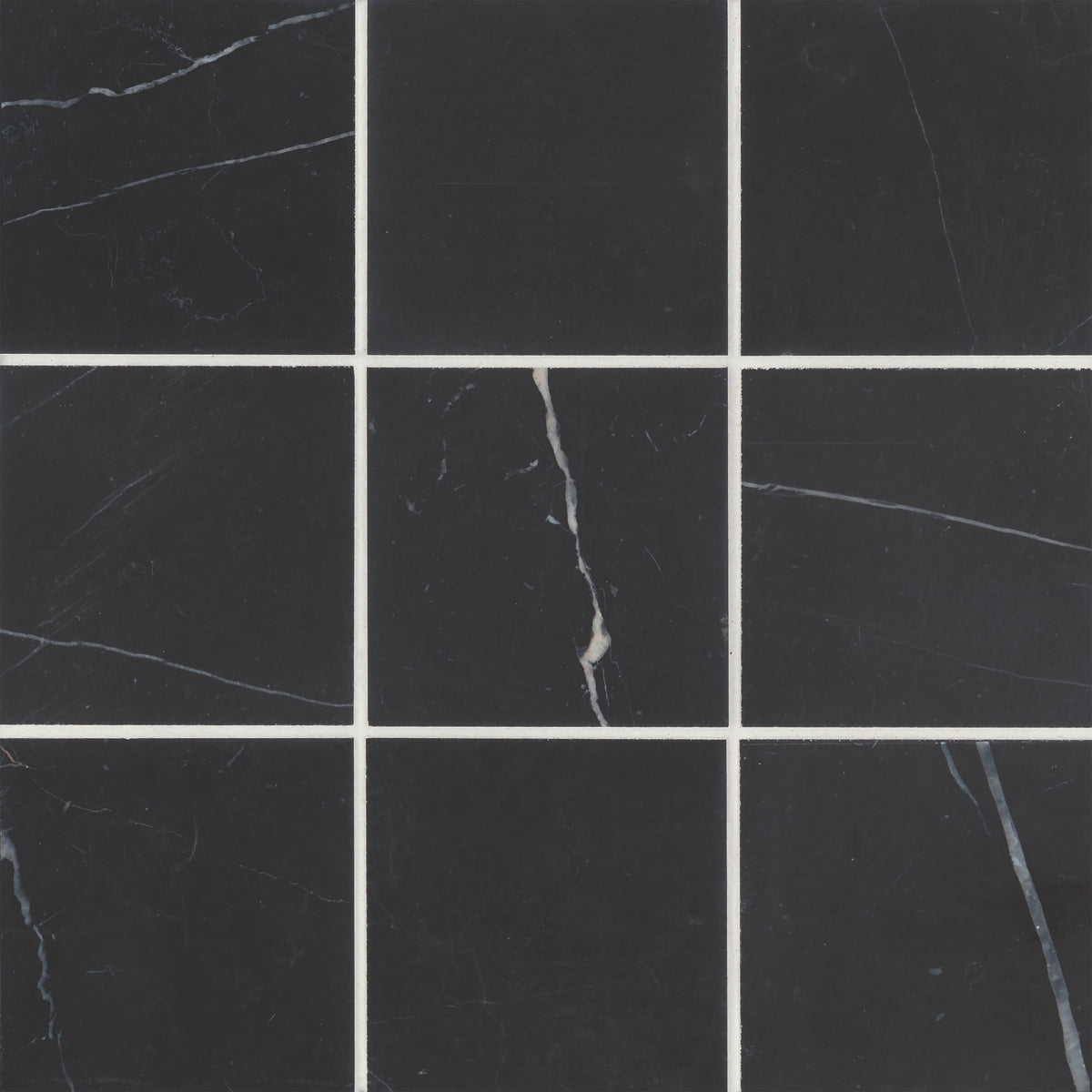 Bedrosians Monet 4" x 4" Honed Marble Decorative Tile in Nero Marquina | Item Code 100001387