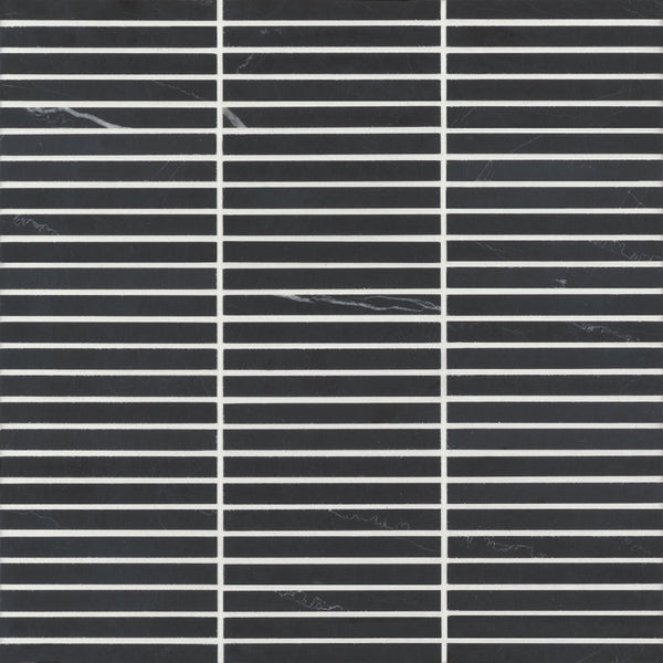 Bedrosians Monet Honed Marble Mosaic 3 Tile in Nero Marquina | Item Code 100001405