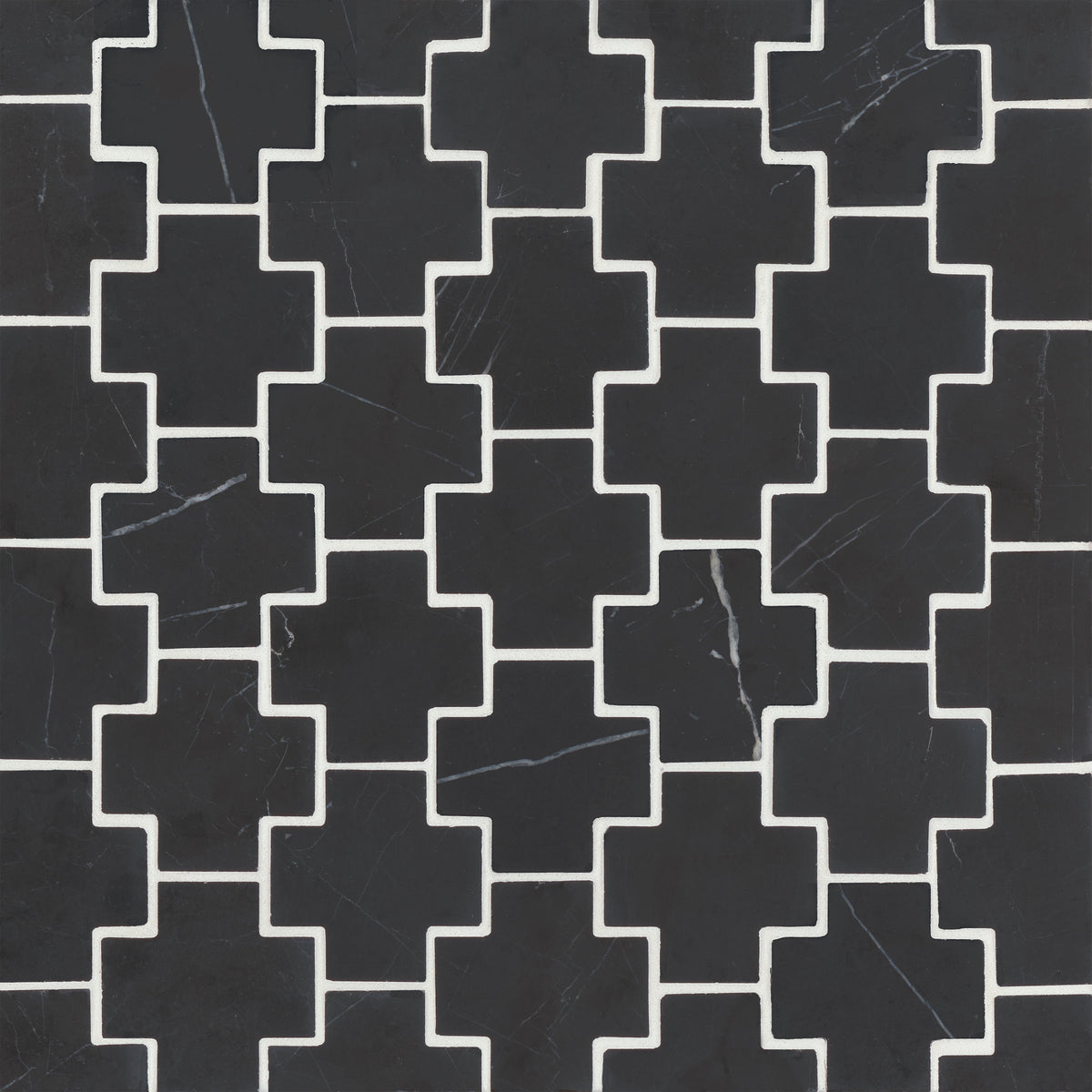 Bedrosians Monet Honed Marble Mosaic 4 Tile in Nero Marquina | Item Code 100001408