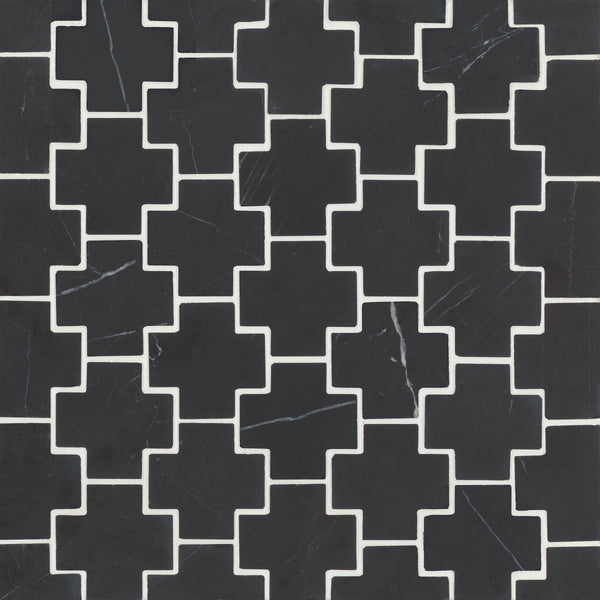 Bedrosians Monet Honed Marble Mosaic 4 Tile in Nero Marquina | Item Code 100001408