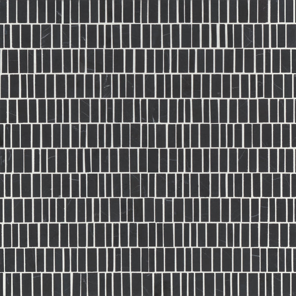 Bedrosians Monet Honed Marble Mosaic 7 Tile in Nero Marquina | Item Code 100001420