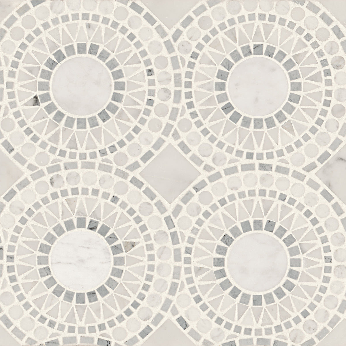 Bedrosians Solis Honed Marble Blend Mosaic Tile in White Carrara & Bardiglio | Item Code 100001717