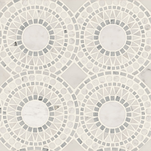 Bedrosians Solis Honed Marble Blend Mosaic Tile in White Carrara & Bardiglio | Item Code 100001717