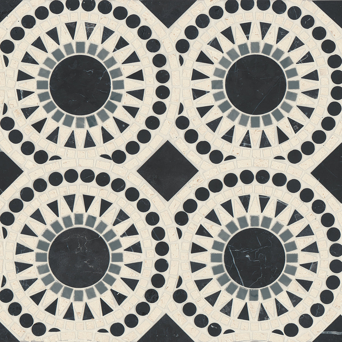 Bedrosians Solis Honed Marble Blend Mosaic Tile in Nero, Bardiglio & Myra Beige | Item Code 100001718