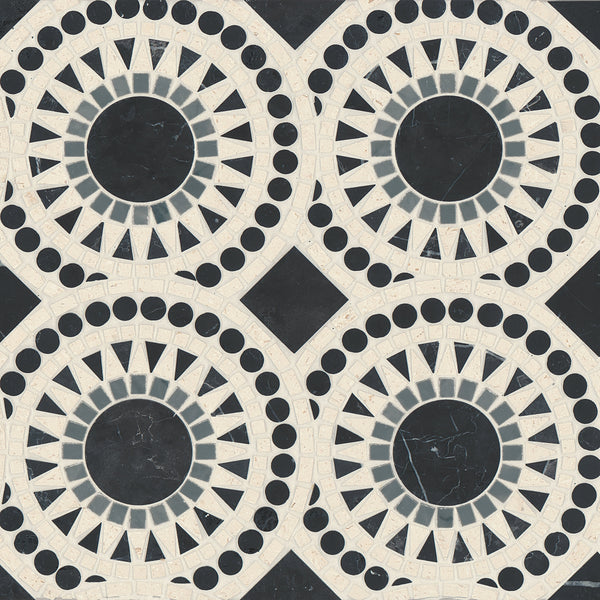 Bedrosians Solis Honed Marble Blend Mosaic Tile in Nero, Bardiglio & Myra Beige | Item Code 100001718