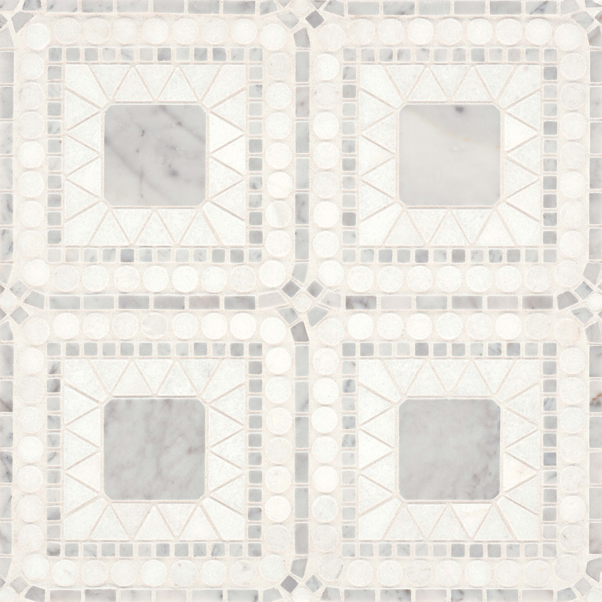 Bedrosians Atrium Honed Marble Blend Mosaic Tile in White Carrara & White Thassos | Item Code 100001720