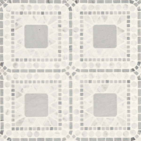 Bedrosians Atrium Honed Marble Blend Mosaic Tile in White Carrara & Bardiglio | Item Code 100001721