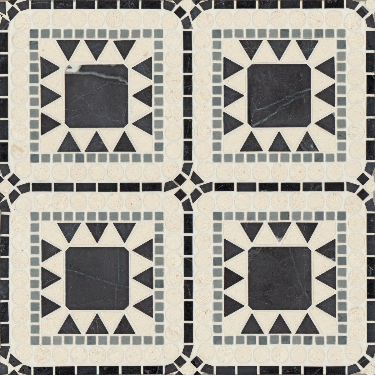 Bedrosians Atrium Honed Marble Blend Mosaic Tile in Nero Marquina, Bardiglio & Myra Beige | Item Code 100001722