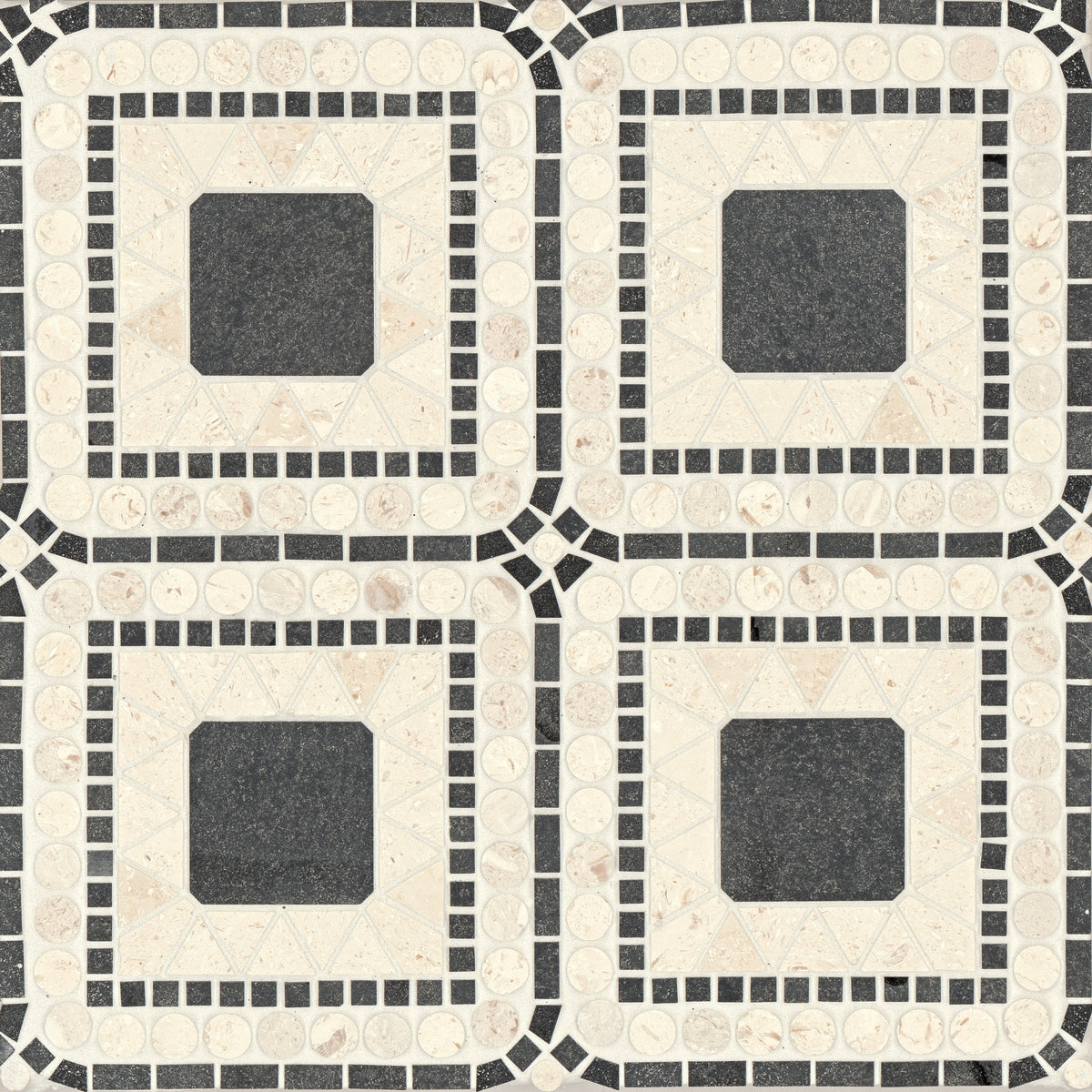 Bedrosians Atrium Honed Marble Blend Mosaic Tile in Myra Beige & Basalt | Item Code 100001723