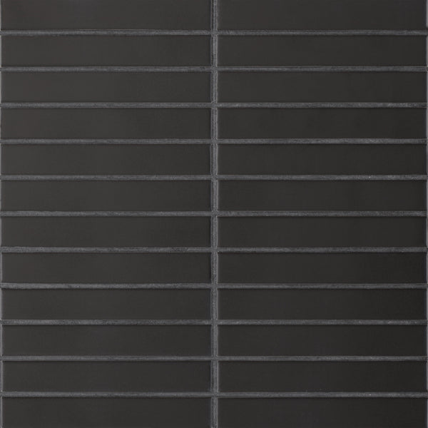Bedrosians Le Cafe 1" x 6" Straight Stack Matte Porcelain Mosaic Tile in Black | Item Code 100002408