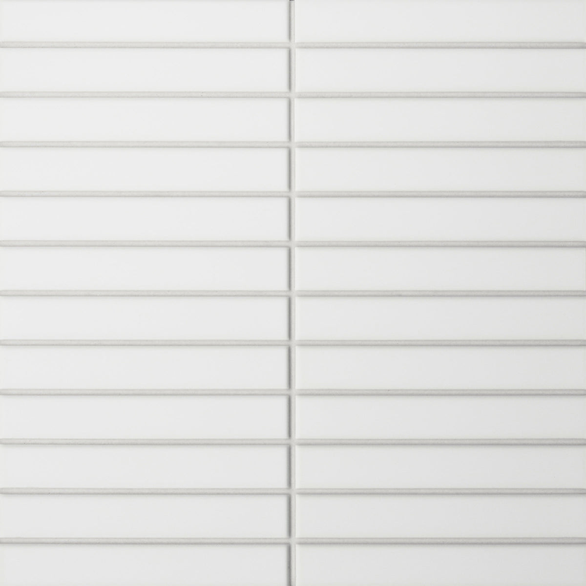Bedrosians Le Cafe 1" x 6" Straight Stack Matte Porcelain Mosaic Tile in White | Item Code 100002409