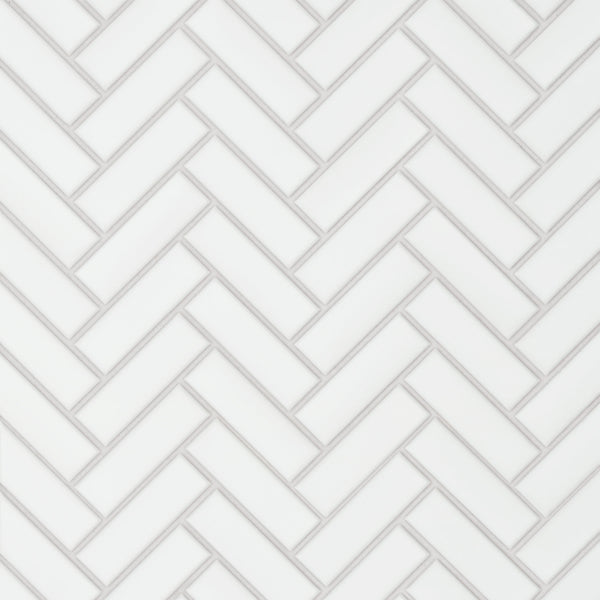 Bedrosians Le Cafe 1" x 3" Herringbone Matte Porcelain Mosaic Tile in White | Item Code 100002413