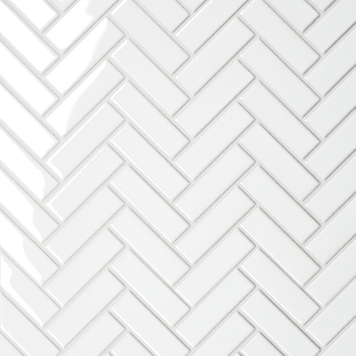 Bedrosians Le Cafe 1" x 3" Herringbone Glossy Porcelain Mosaic Tile in White | Item Code 100002415