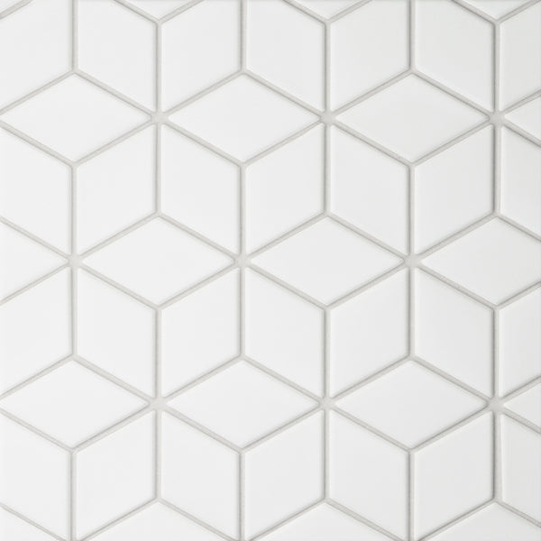 Bedrosians Le Cafe 2" x 3" Diamond Matte Porcelain Mosaic Tile in White | Item Code 100002417