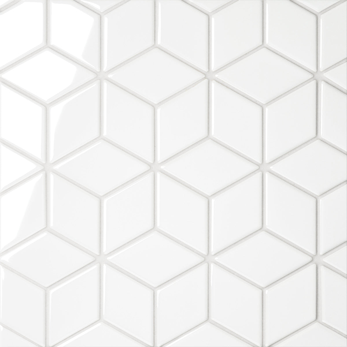 Bedrosians Le Cafe 2" x 3" Diamond Glossy Porcelain Mosaic Tile in White | Item Code 100002419