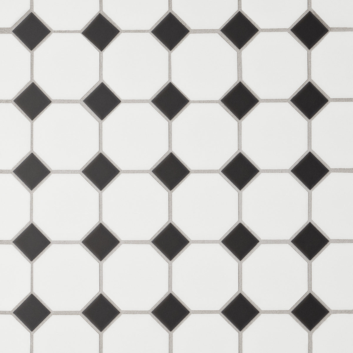 Bedrosians Le Cafe Black and White Octagon Porcelain Mosaic (2x2) - Matte Floor and Wall Mosaic Sheet | Item Code 100002421