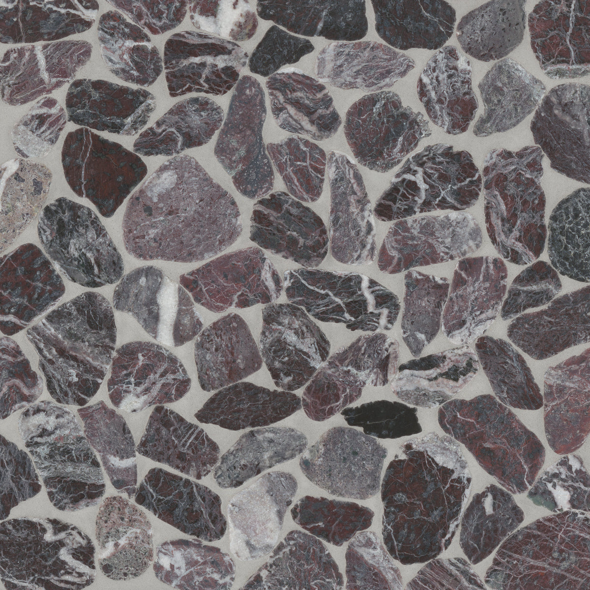 Bedrosians Waterbrook Medium Sliced Pebble Mosaic in Rosso Levanto | Item Code 100003089