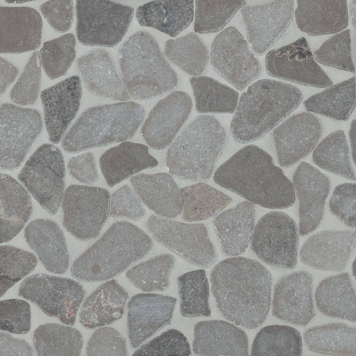 Bedrosians Waterbrook Medium Sliced Pebble Mosaic in Pewter Grey | Item Code 100003090