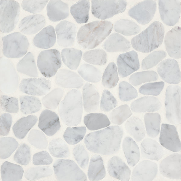 Bedrosians Waterbrook Medium Sliced Pebble Mosaic in White Carrara | Item Code 100003092