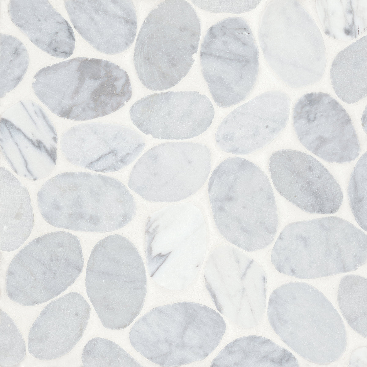Bedrosians Waterbrook Jumbo Tumbled Pebble Mosaic in White Carrara | Item Code 100003093