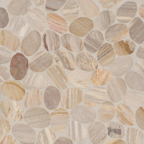 Bedrosians Waterbrook Medium Tumbled Pebble Mosaic in Fossil Wood | Item Code 100003094