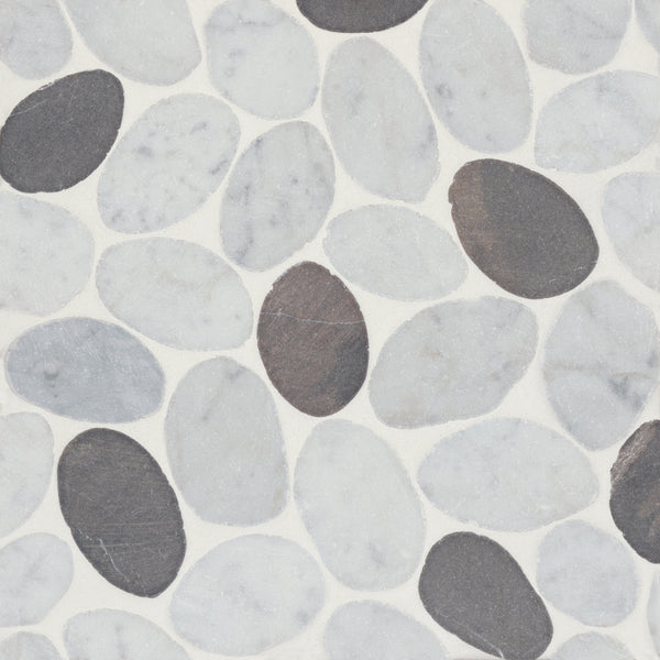 Bedrosians Waterbrook Jumbo Sliced Pebble Mosaic in White Carrara & Dark Grey | Item Code 100003096