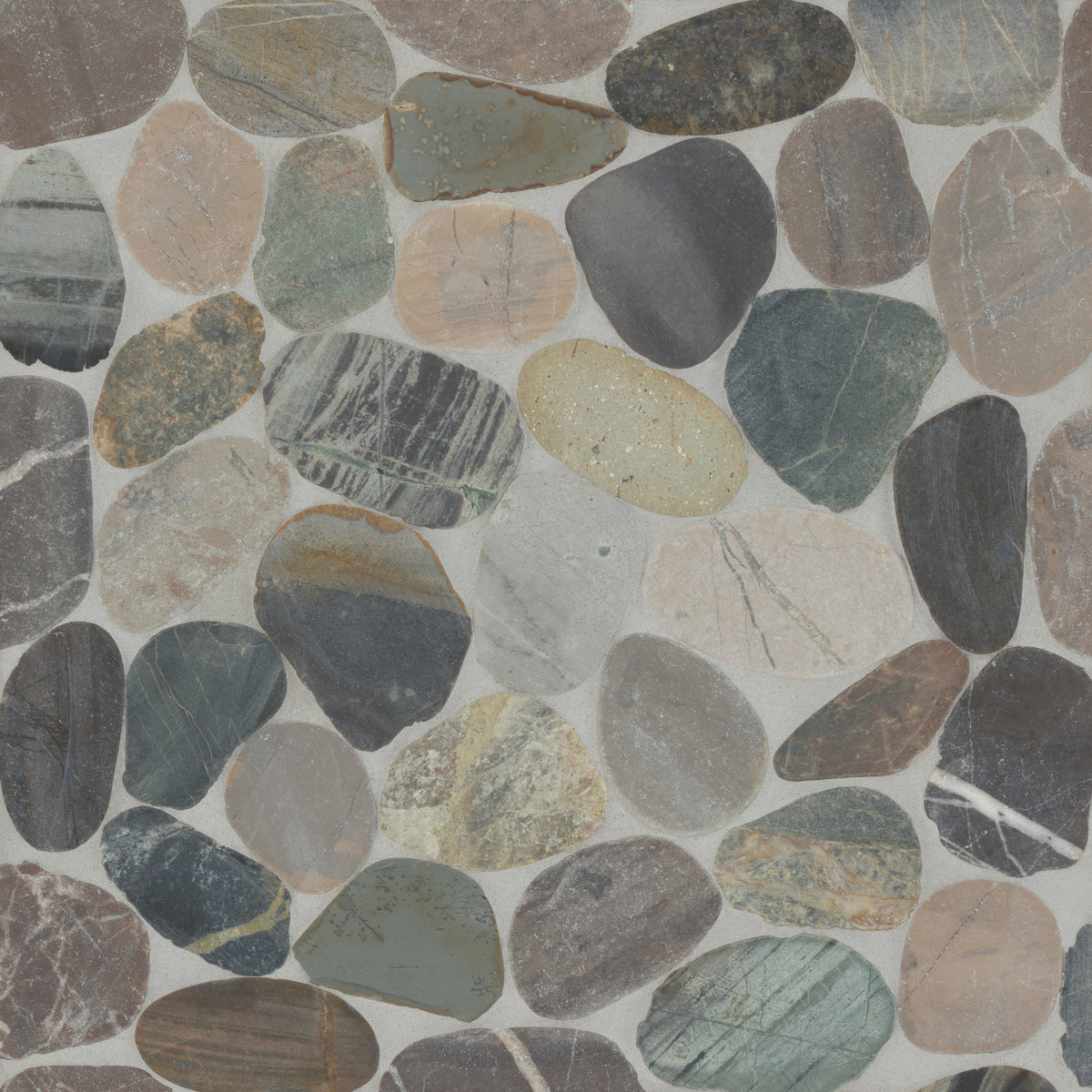Bedrosians Waterbrook Jumbo Sliced Pebble Mosaic in Grey Mix | Item Code 100003105