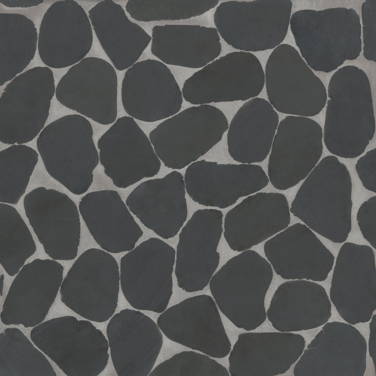 Bedrosians Waterbrook Jumbo Sliced Pebble Mosaic in Super Black | Item Code 100003106